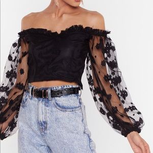 Nasty Gal Black Floral off the shoulder Top